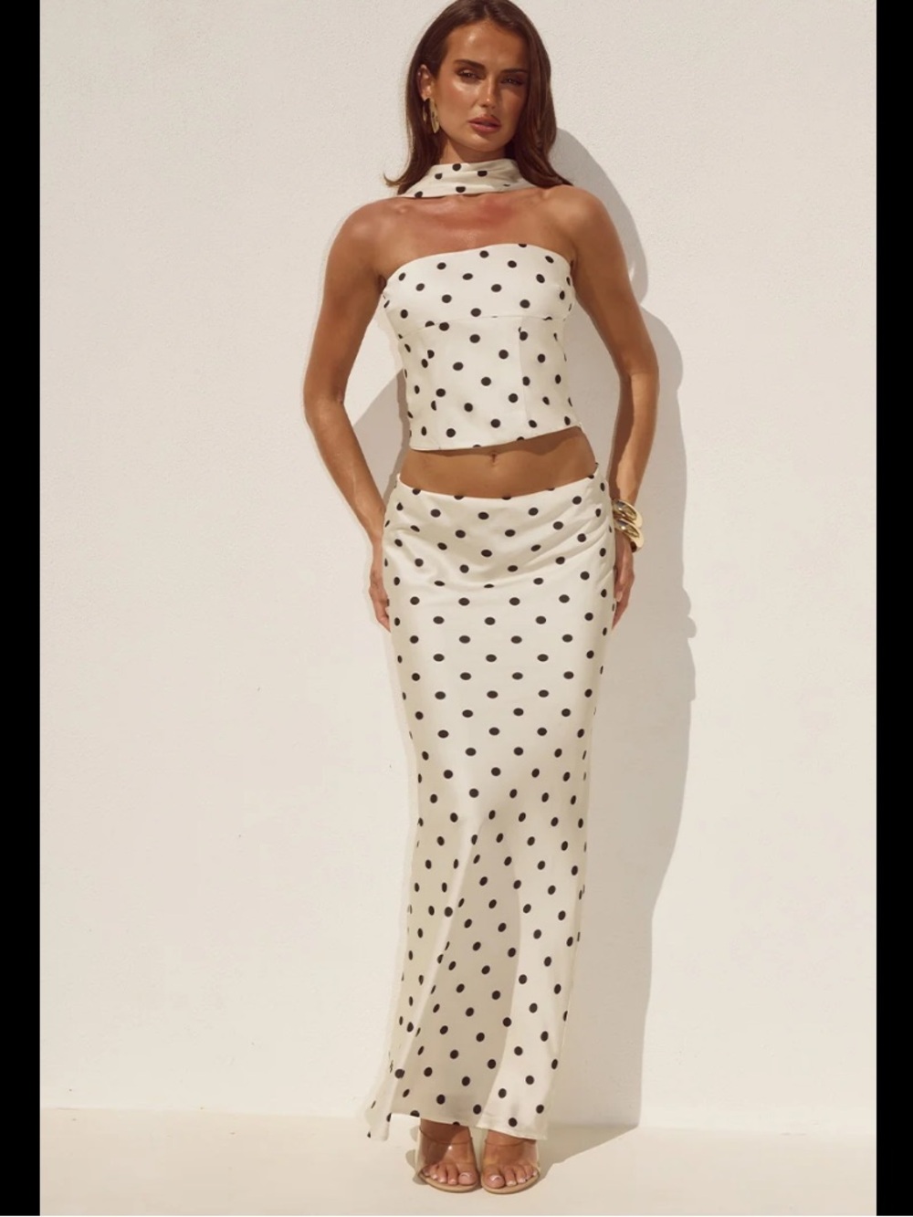 Runaway the Label Polka Dot Cream Maxi set with halter top